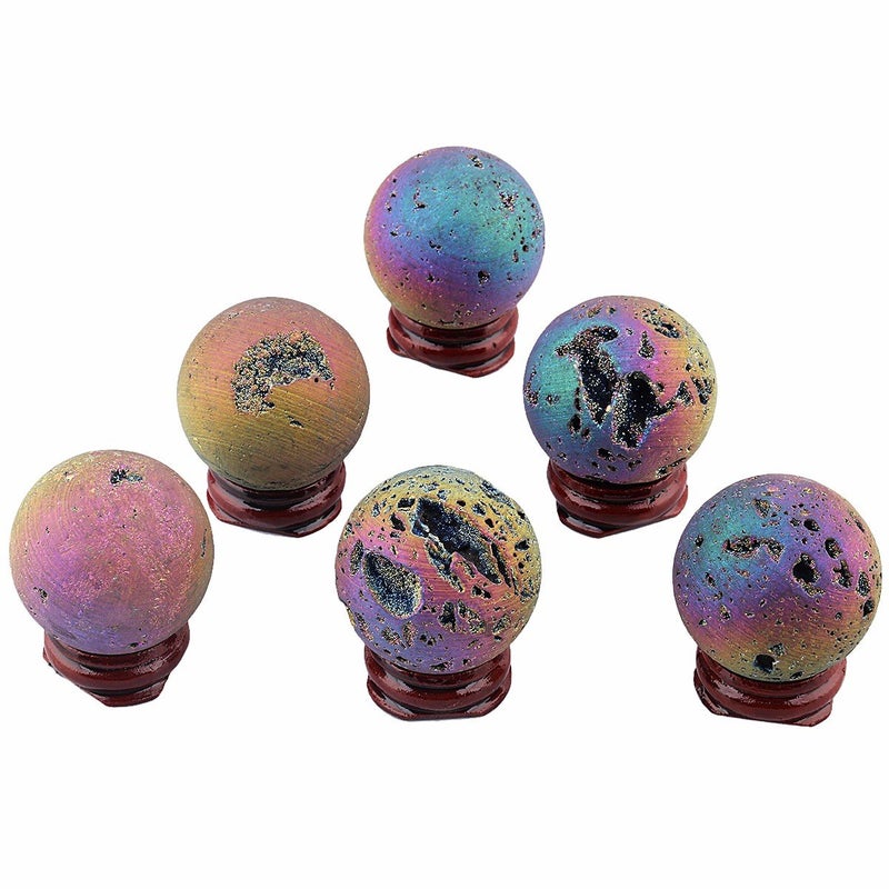 SUNYIK Rainbow Titanium Coated Druzy Geode Sphere Ball,Crystal Quartz Agate Ball,Healing Sculpture Figurine for Easter Day - Image 3
